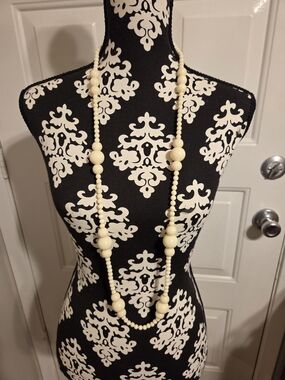 Classic Cream Beaded Long Necklace - Women Jewelry